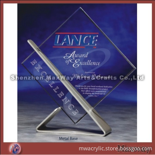 Transparent Promotional High Grade Acrylic Plaque with Steel Supply
